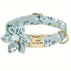 Flower Engraved Personalized Dog Collar - Adjustable Nylon Collar