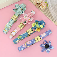 Flower Engraved Personalized Dog Collar - Adjustable Nylon Collar