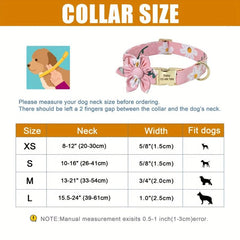 Flower Engraved Personalized Dog Collar - Adjustable Nylon Collar