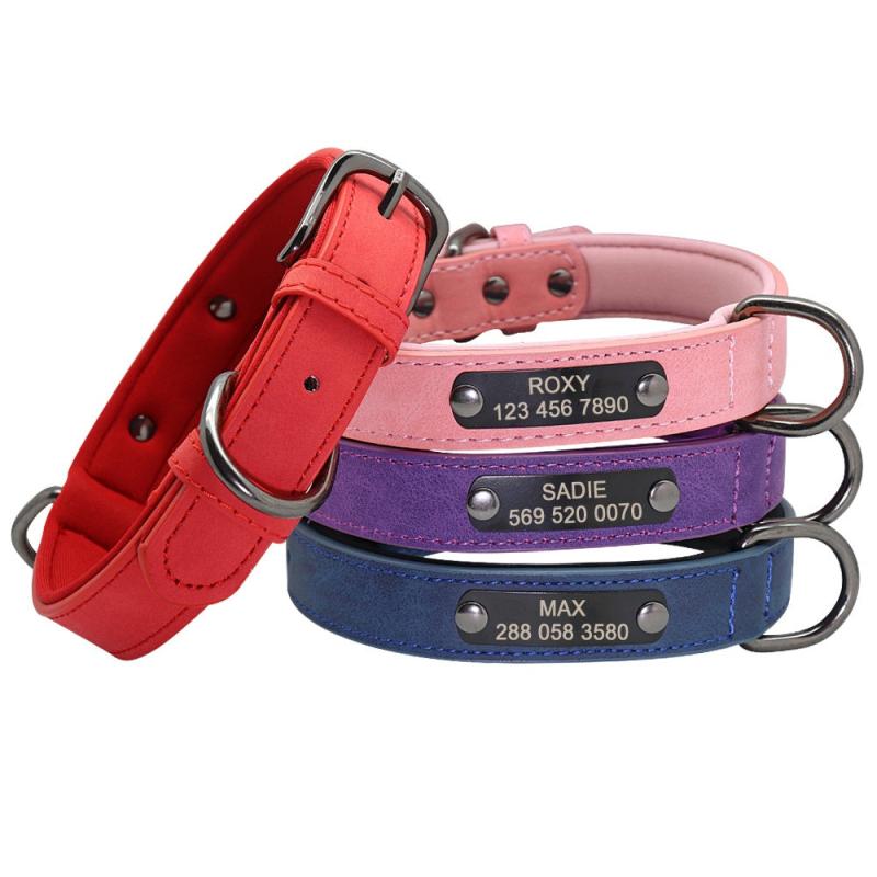Engraved PU Leather Dog Collar for Small Medium Large Dogs