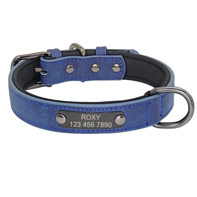 Engraved PU Leather Dog Collar for Small Medium Large Dogs