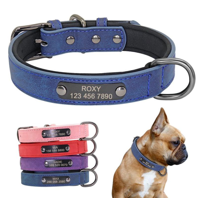 Engraved PU Leather Dog Collar for Small Medium Large Dogs