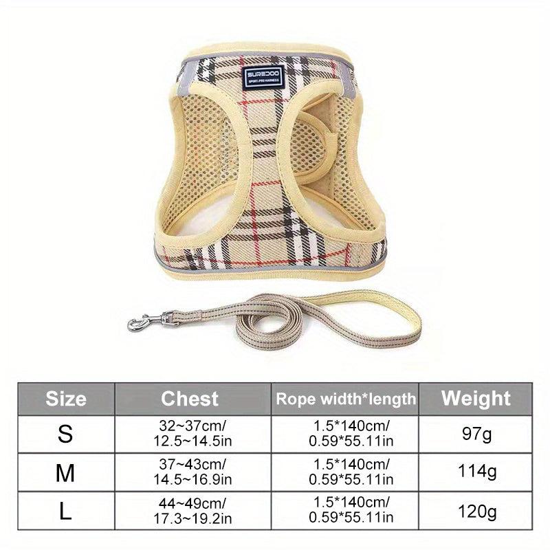Adjustable Reflective Dog Harness with Traction Rope for Small Pets
