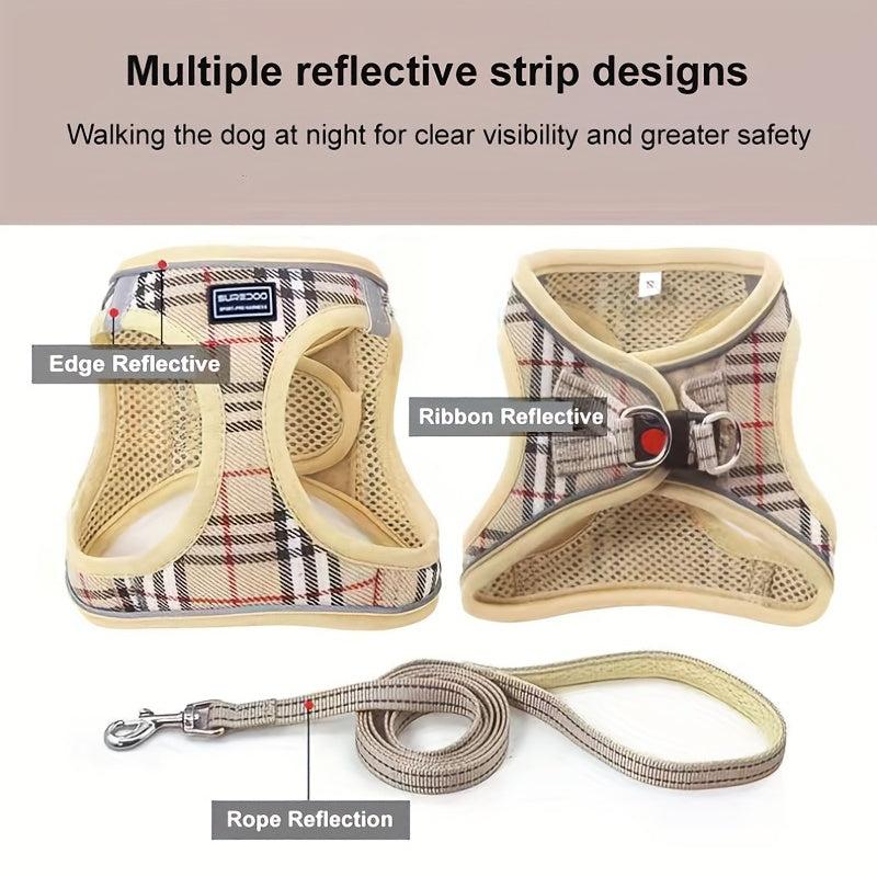 Adjustable Reflective Dog Harness with Traction Rope for Small Pets