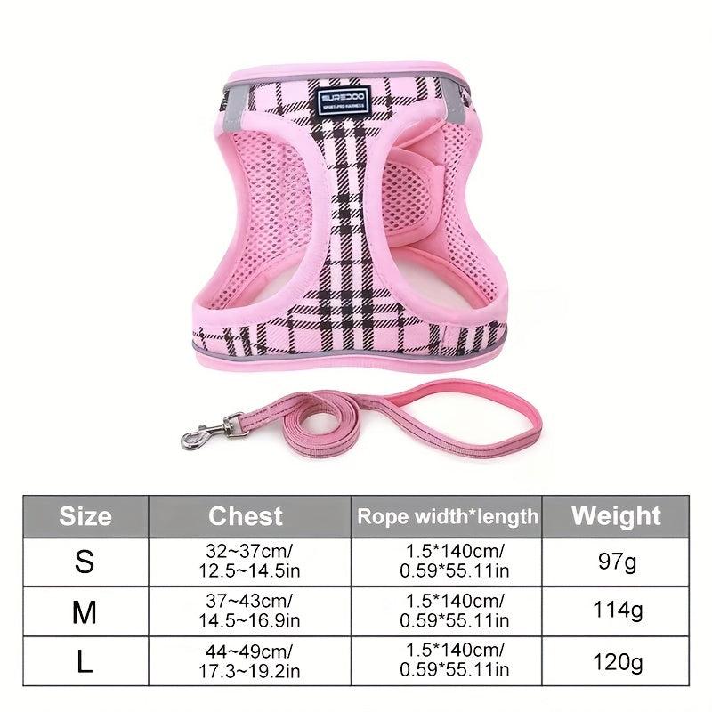 Adjustable Reflective Dog Harness with Traction Rope for Small Pets