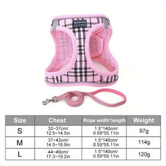 Adjustable Reflective Dog Harness with Traction Rope for Small Pets