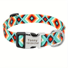 Adjustable Nylon Dog Collar with Engraved Name Buckle