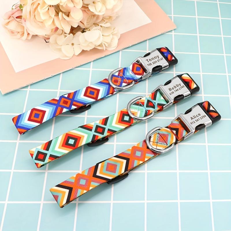 Adjustable Nylon Dog Collar with Engraved Name Buckle