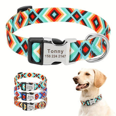 Adjustable Nylon Dog Collar with Engraved Name Buckle