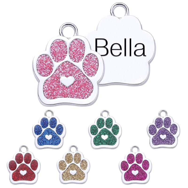 Personalized Stainless Steel Dog Tag with Heart and Paw Prints