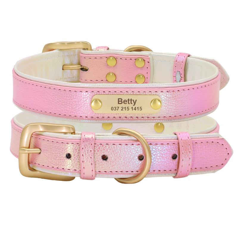 Personalized PU Leather Dog Cat Collar Adjustable ID Nameplate