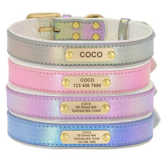 Personalized PU Leather Dog Cat Collar Adjustable ID Nameplate