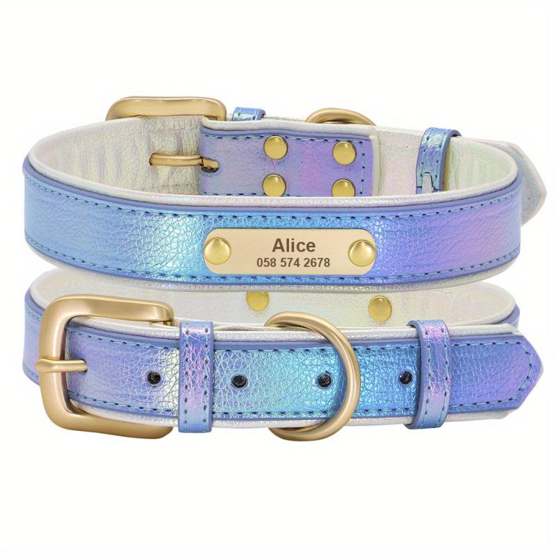 Personalized PU Leather Dog Cat Collar Adjustable ID Nameplate