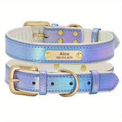 Personalized PU Leather Dog Cat Collar Adjustable ID Nameplate