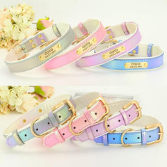 Personalized PU Leather Dog Cat Collar Adjustable ID Nameplate