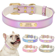 Personalized PU Leather Dog Cat Collar Adjustable ID Nameplate