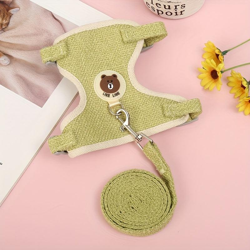 Soft Bear Pattern Cat Harness And Leash Set - Comfortable Cat Vest