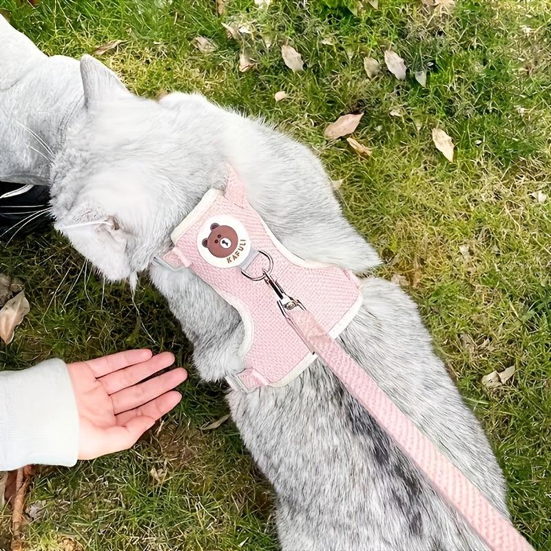 Soft Bear Pattern Cat Harness And Leash Set - Comfortable Cat Vest