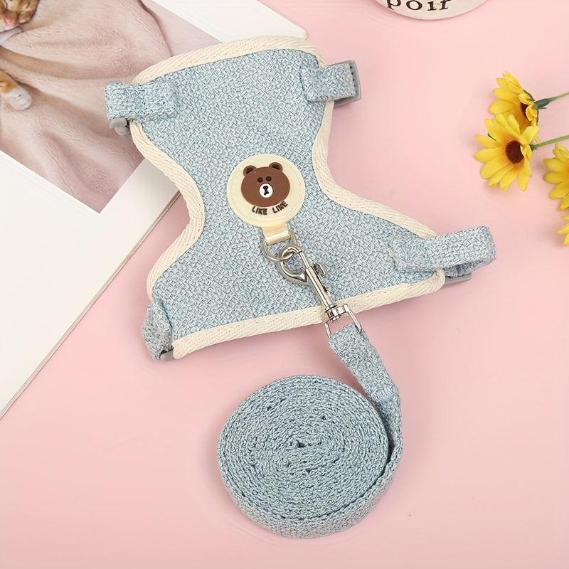 Soft Bear Pattern Cat Harness And Leash Set - Comfortable Cat Vest