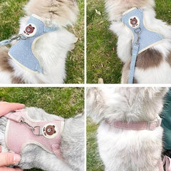Soft Bear Pattern Cat Harness And Leash Set - Comfortable Cat Vest