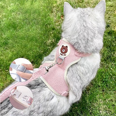 Soft Bear Pattern Cat Harness And Leash Set - Comfortable Cat Vest
