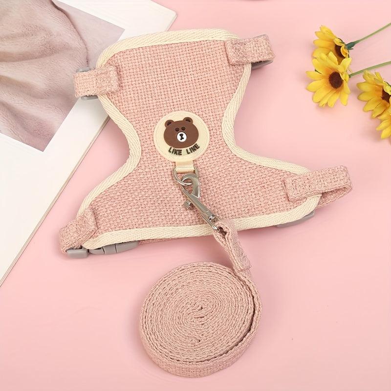 Soft Bear Pattern Cat Harness And Leash Set - Comfortable Cat Vest