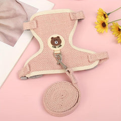 Soft Bear Pattern Cat Harness And Leash Set - Comfortable Cat Vest