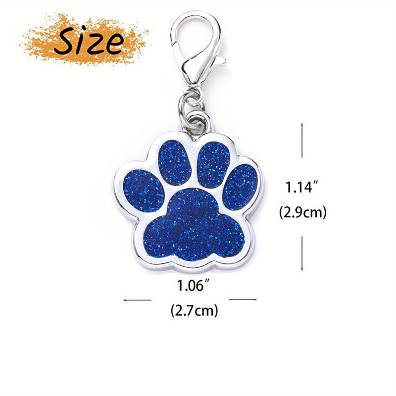 Custom Glitter Paw Print Dog ID Tag - Personalized Engraved Pet Collar Tag