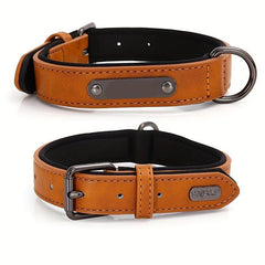 Custom Leather Dog Collar, Personalized Engrave Nameplate, Adjustable Pet Collar