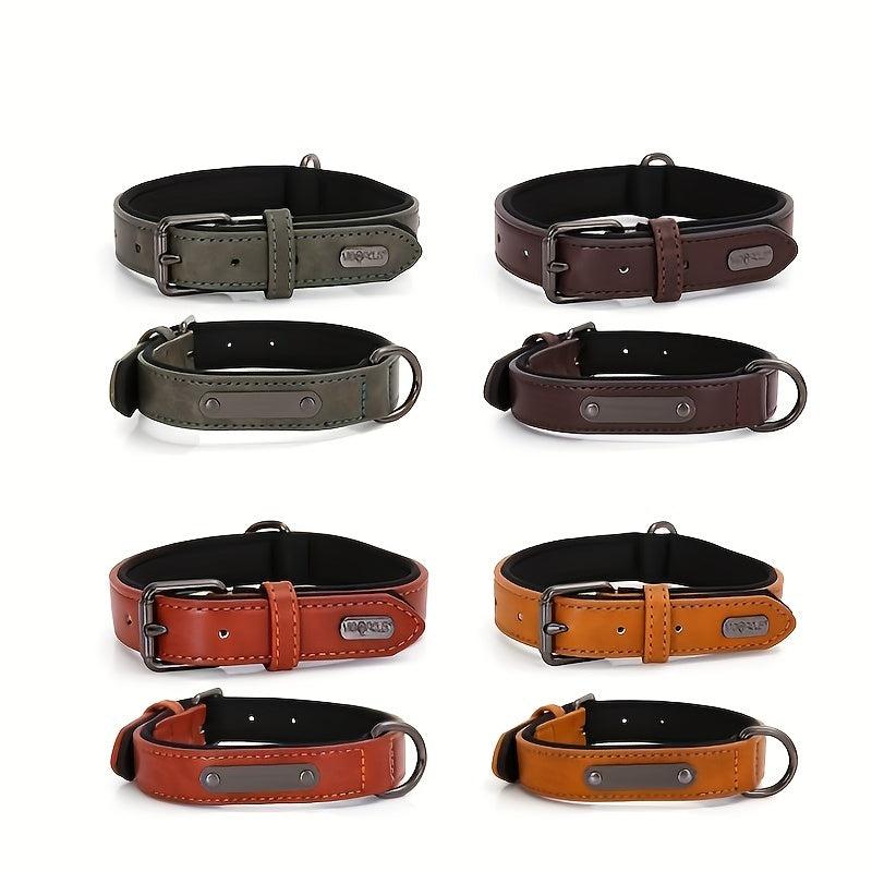 Custom Leather Dog Collar, Personalized Engrave Nameplate, Adjustable Pet Collar