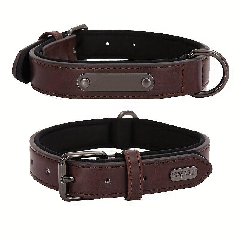Custom Leather Dog Collar, Personalized Engrave Nameplate, Adjustable Pet Collar