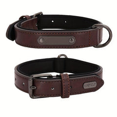 Custom Leather Dog Collar, Personalized Engrave Nameplate, Adjustable Pet Collar
