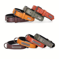 Custom Leather Dog Collar, Personalized Engrave Nameplate, Adjustable Pet Collar