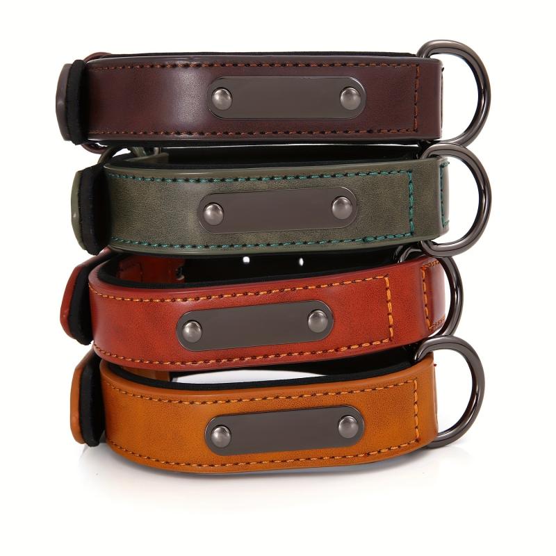 Custom Leather Dog Collar, Personalized Engrave Nameplate, Adjustable Pet Collar