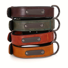 Custom Leather Dog Collar, Personalized Engrave Nameplate, Adjustable Pet Collar