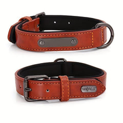 Custom Leather Dog Collar, Personalized Engrave Nameplate, Adjustable Pet Collar