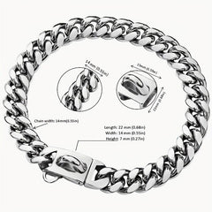 14mm Stainless Steel Dog Collar Waterproof Heavy Duty Silver Cuban Chain