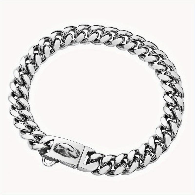 14mm Stainless Steel Dog Collar Waterproof Heavy Duty Silver Cuban Chain