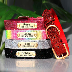 Sparkling Anti Lost Dog Collar with Customizable Name Tag - Adjustable
