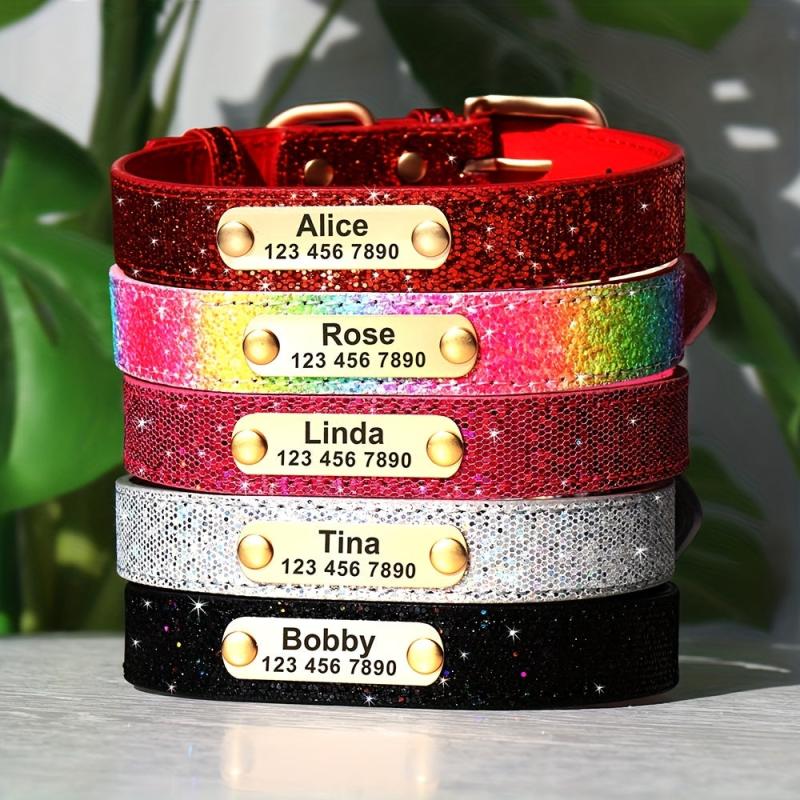 Sparkling Anti Lost Dog Collar with Customizable Name Tag - Adjustable