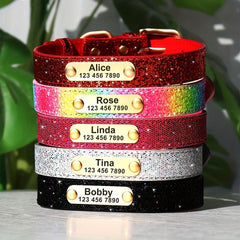 Sparkling Anti Lost Dog Collar with Customizable Name Tag - Adjustable