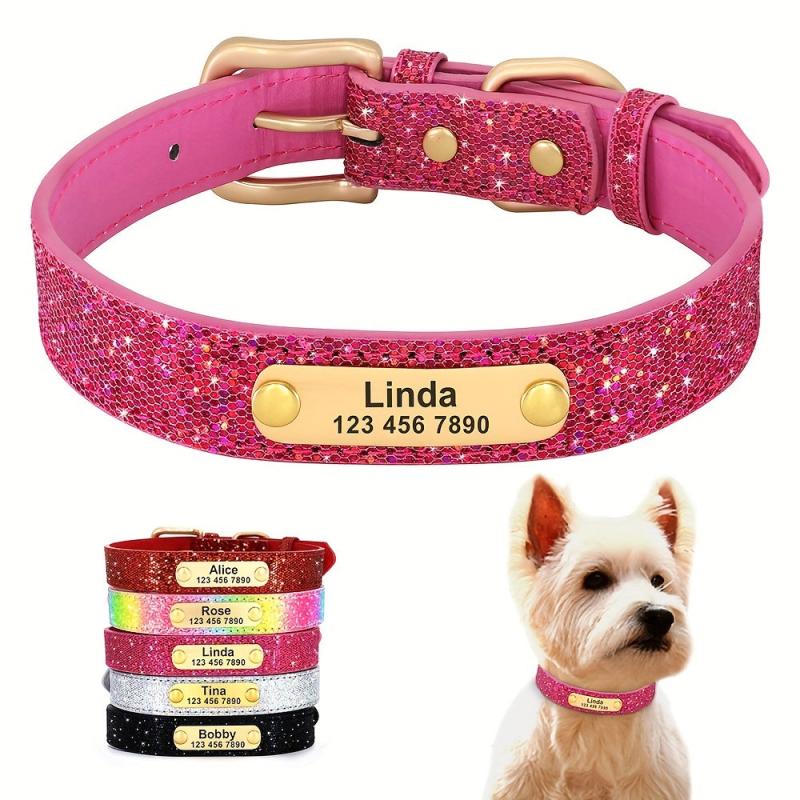 Sparkling Anti Lost Dog Collar with Customizable Name Tag - Adjustable
