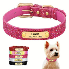 Sparkling Anti Lost Dog Collar with Customizable Name Tag - Adjustable