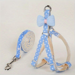 Cartoon Print Pet Chest Harness With Leash Bow Decor Dog Harness