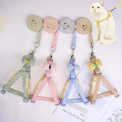 Cartoon Print Pet Chest Harness With Leash Bow Decor Dog Harness