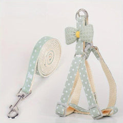 Cartoon Print Pet Chest Harness With Leash Bow Decor Dog Harness