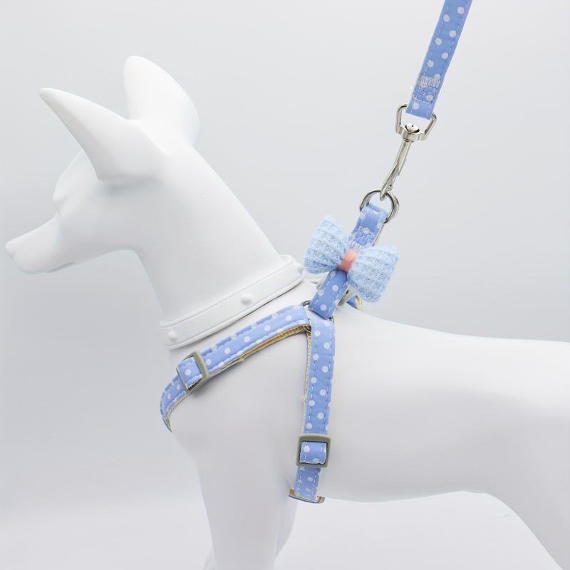 Cartoon Print Pet Chest Harness With Leash Bow Decor Dog Harness
