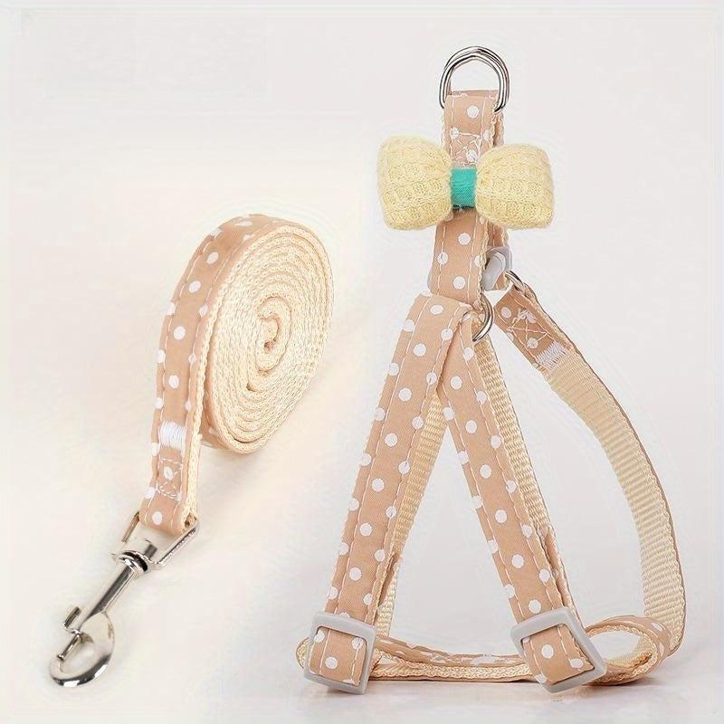 Cartoon Print Pet Chest Harness With Leash Bow Decor Dog Harness