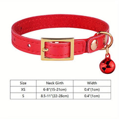 Leather Collar For Kitten Cat Pet Collar With Bell Adjustable Elastic Strap