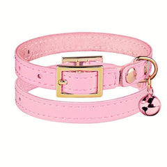 Leather Collar For Kitten Cat Pet Collar With Bell Adjustable Elastic Strap